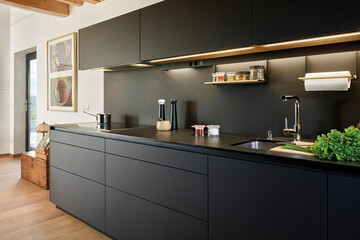 Modern luxury kitchen interior design in minimal style