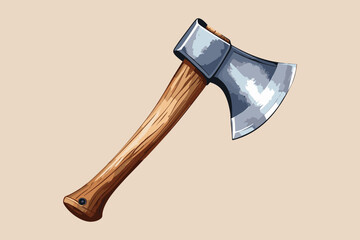 Artistic Watercolor Brush Style Wooden Axe Vector on Solid Background