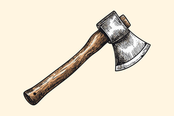 Vintage Hand-Drawn Wooden Axe Illustration with Sketch Lines