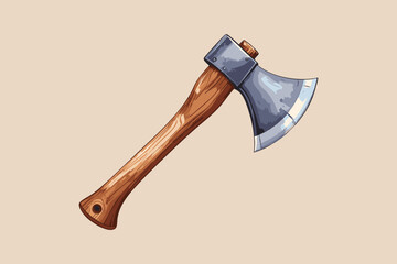 Vector Illustration of Wooden Axe in Watercolor Brush Style on Neutral Background