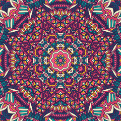 Mandala meditation yoga background. Vector seamless pattern ethnic tribal art pattern design with colorful ornament.