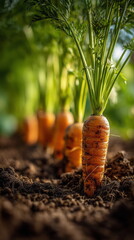 A row of freshly harvested carrots in a garden bed