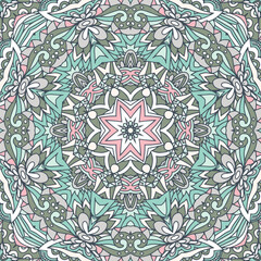 Mandala doodle lines petals decorated background. Abstract geometric tiled boho ethnic seamless pattern ornamental. 
