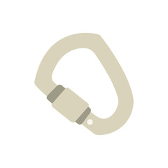 Carabiner Locking Clip Gear. Flat style illustration of climbing carabiner tool with secure locking element on clean background.