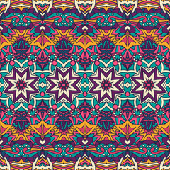 Abstract geometric stars doodle mandala art shapes seamless pattern ornamental. Textile tribal ethnic print vector hand drawn