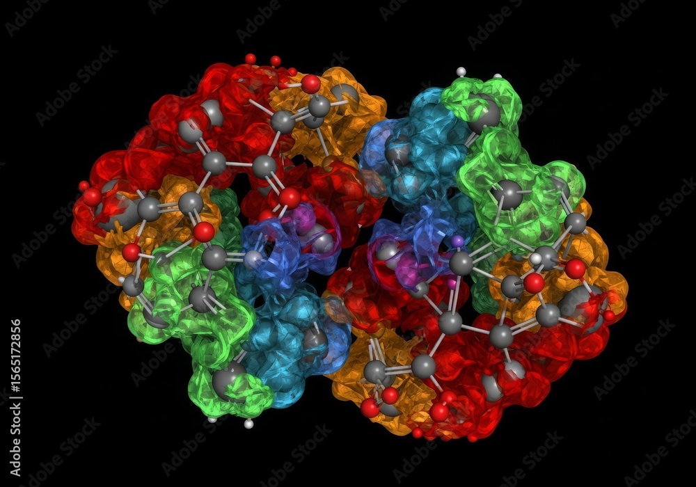Poster molecular structure visualization - detailed 3d of a complex molecular structure, showcasing vibrant