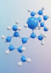 Obraz premium Molecular Structure Illustration - A 3D of a complex molecule, featuring blue and white spheres connected by bonds, against a soft blue gradient background