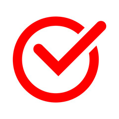Red checkmark icon PNG in flat style, Flat red tick mark PNG icon isolated on transparent background
