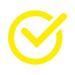 Yellow checkmark icon PNG in flat style, Flat yellow tick mark PNG icon isolated on transparent background
