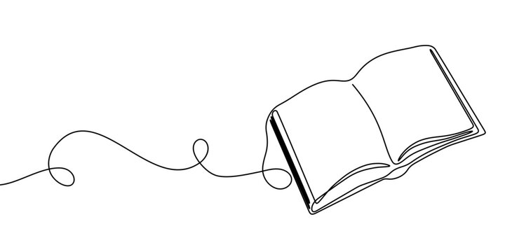 Book art line one school open illustration education read continuous icon. Line sketch book library background hand bible doodle drawn stack outline old shelf paper vector research pen study write.