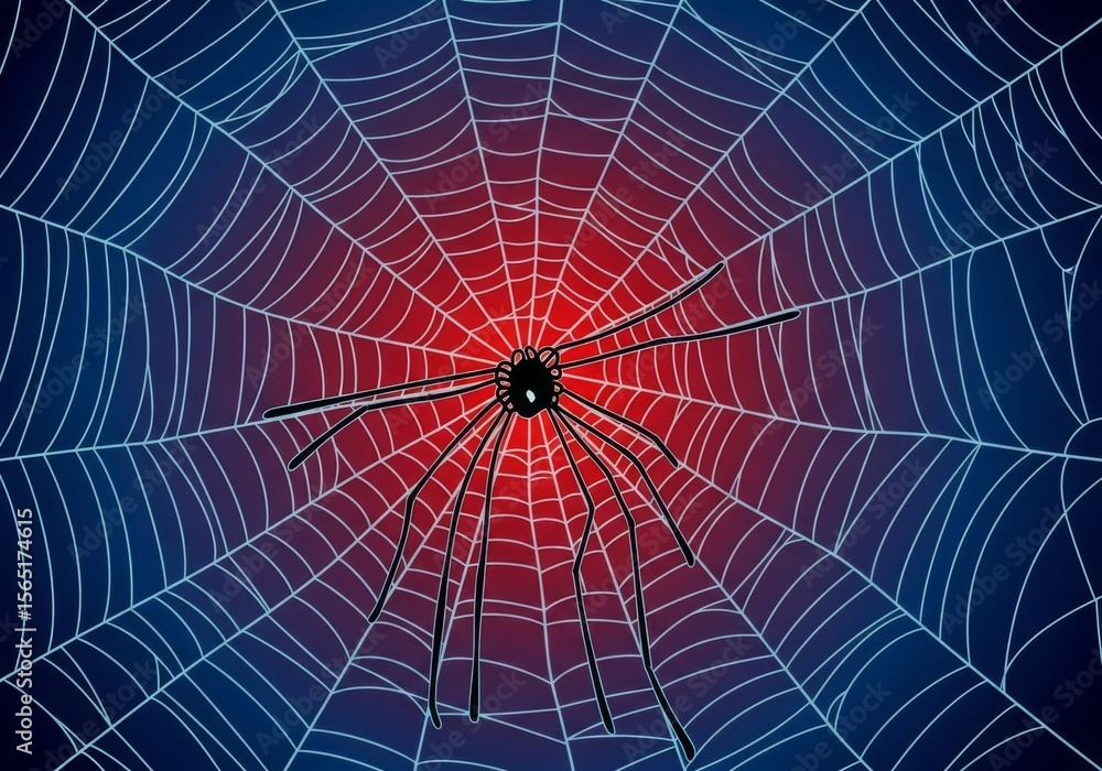 Poster spiderweb intrigue - a detailed close-up shot of a spider in the center of its intricate web, set ag