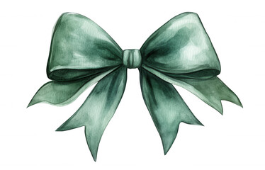 Delicate green watercolor bow soft painted with hand brushstrokes, gracefully adorning transparent background with artistic charm