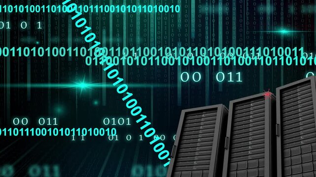 repr&eacute;sentation courte d'un vol rapide de donn&eacute;es binaires de serveurs par un hacker cybercriminel devant son ordinateur portable