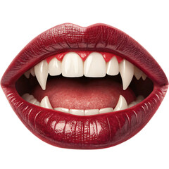 female vampire mouth with fangs, isolated PNG transparent background