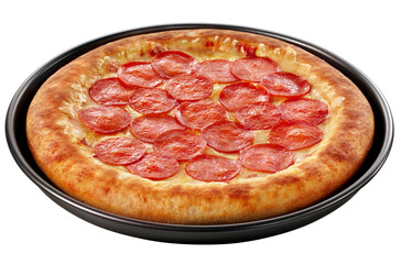bandeja com pizza individual sabor pepperoni com queijo isolado em fundo transparente