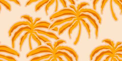 Tropical pattern with hand drawn palm trees and abstract with wave stripe. Hawaii summer background for fabric, textiles, clothing, cover, banner, wallpaper, interior decor. Vector illustration.