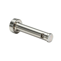 A single, standalone polished metal Clevis Pin with a smooth shaft, flat head, and cross-hole, precisely isolated on a transparent, shadowless background with crisp reflections, high contrast product