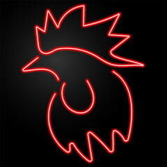 rooster neon sign, modern glowing banner design, colorful modern design trends on black background. Vector illustration.