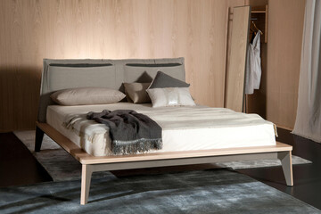 Modern luxury bedroom interior in minimal scandinavian style