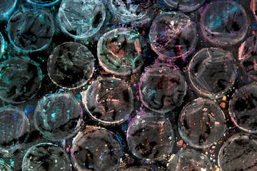 Absract background of shiny plastic and bubbles dreating bright sci-fi style texture background