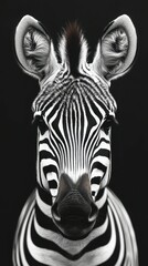 Close-up of a zebra showcasing striking black and white stripes against a dark background