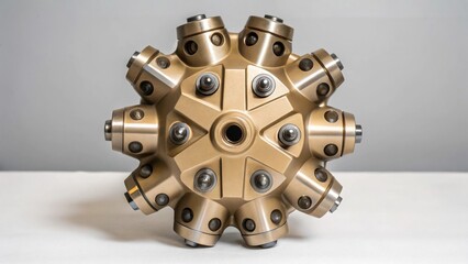 A complex arrangement of articulated joints and swivels on a drill head emphasizing flexibility and mobility for navigating challenging seafloor terrains..