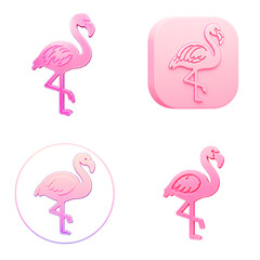 Obraz premium Pink flamingo icons in various styles and shapes on white background 