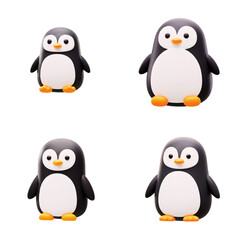 Fototapeta premium Cute cartoon penguins in various poses on white background 