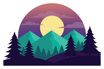 Serene Mountain Landscape at Dusk A Vector Illustration