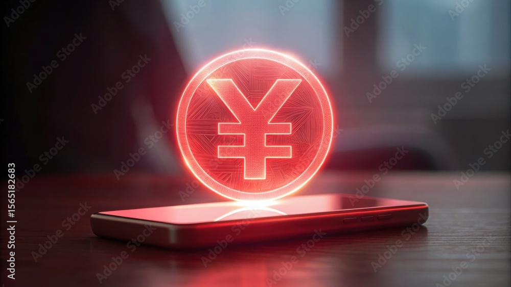Poster holographic digital yuan displayed on smartphone with gigapixel quality