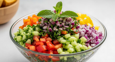 Side View of Freshly Chopped Vegetables in a Bowl – Unmixed and Colorful