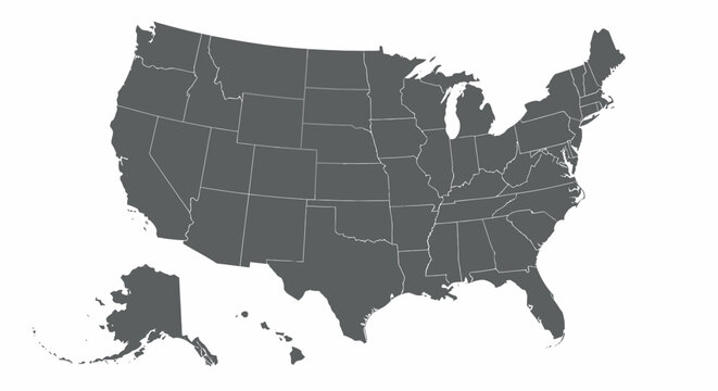 Detailed Gray Silhouette Map of the United States with State Borders