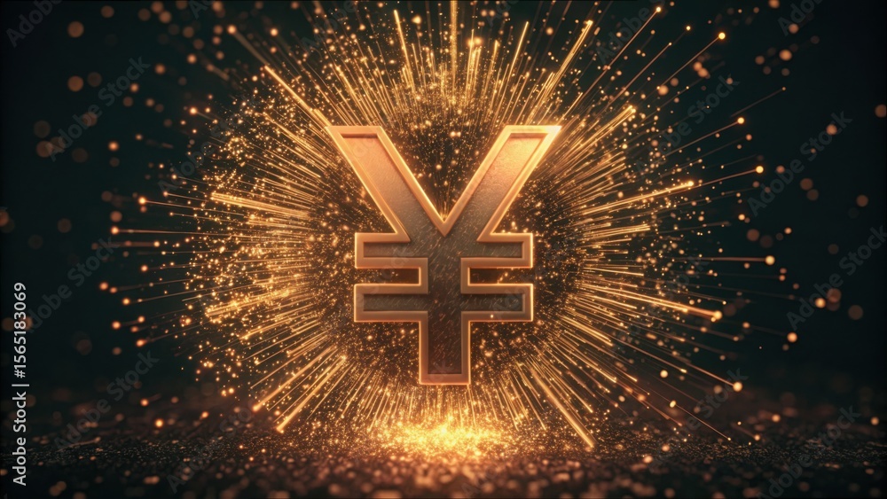 Poster Abstract Yuan Symbol with Sparkling Particle Explosion Effect