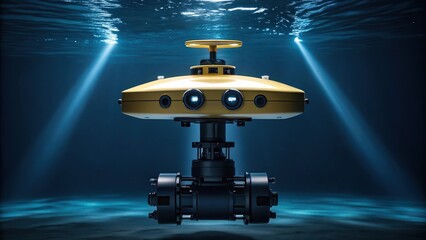An underwater drone fitted with highresolution cameras and sensors hovers near a submerged valve its streamlined design allowing seamless navigation in deep ocean environments..