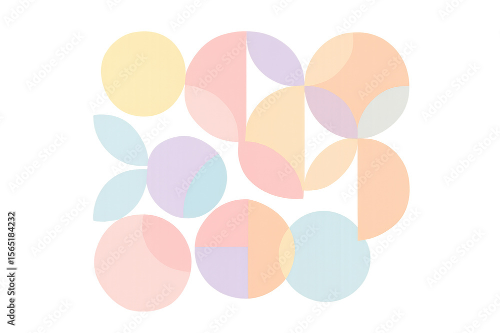 Poster modern abstract design featuring overlapping circles and semicircles in pastel colors, creating a vi