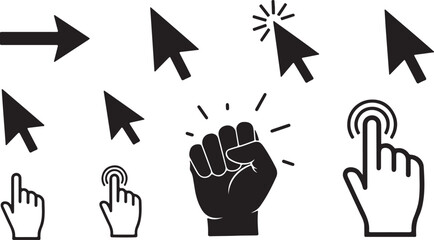 Cursor and Hand Click Icons: Pointer, Tap & Interaction Symbols Set

Digital Interface Elements: Mouse Arrow, Finger Gestures & Touch Icons