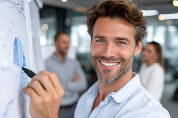 Engaged businessman presenting ideas in modern office during team meeting