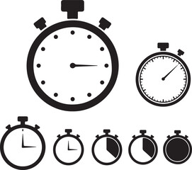 stopwatch vector illustration Stopwatch Icons Set: Time Measurement and Countdown Timers Analog Stopwatches: Progress and Time Duration Indicators