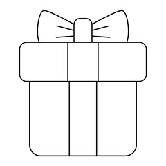 Gift box, outline drawing. Linear icon, vector illustration isolated on a white background.  Editable stroke. Line thickness can be changed.
