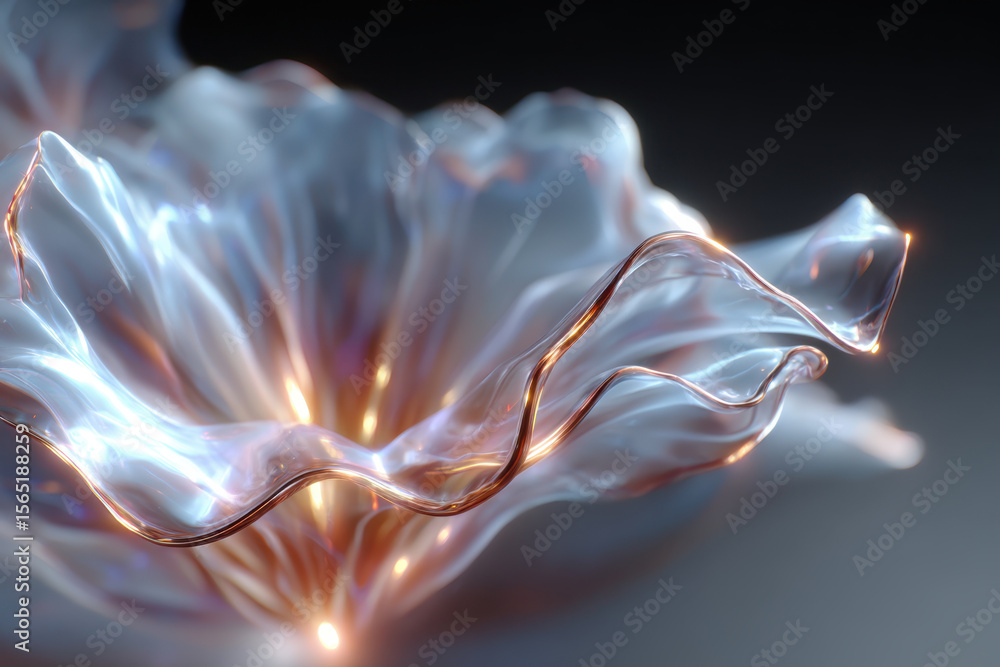 Aufkleber abstract design of a translucent flower shape with glowing lines and gentle curves