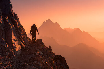 Conquering the Summit: A Tireless Journey Through Nature's Majestic Peaks at Sunset