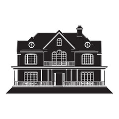 Large luxury house silhouette, Elegant Black House with White Accents, Home silhouette, houses black icons isolated on white background. Vector illustration
