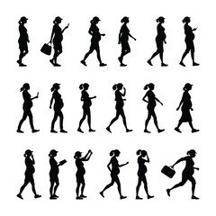 Silhouette Collection of Pregnant Woman Walking Reading and Carrying Bag