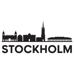 Fototapeta premium Stockholm skyline. Travel Stockholm famous landmarks. Business and tourism concept for presentation, banner, web site. Vector black silhouette. with white background