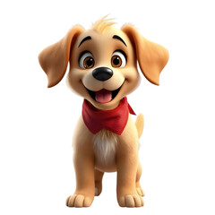 Cute 3D Cartoon Puppy Dog Character with Red Bandana Happy Pet Animal Mascot Design with PNG Background Generative AI