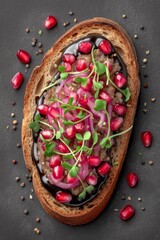 The festive table is set with a variety of vibrant, plant-based vegan snacks, including healthy toasts topped with an assortment of vegetables, seeds, and microgreens, offering a stylish and catered