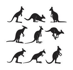 Kangaroo Silhouette Vector Set with Jumping, Standing, and Sitting Poses