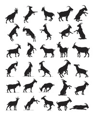 Goat Silhouette Vector Set with Various Goat Poses and Actions