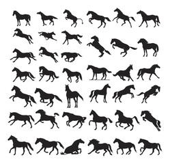 Horse Silhouette Vector Set with Various Running and Standing Poses