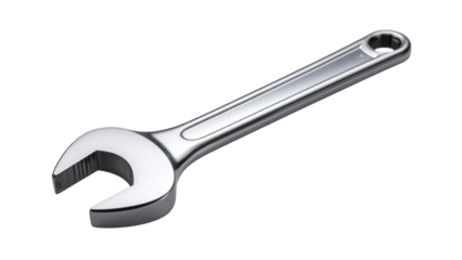 Chrome wrench tool isolated on transparent background, ideal for construction, repair, and maintenance projects